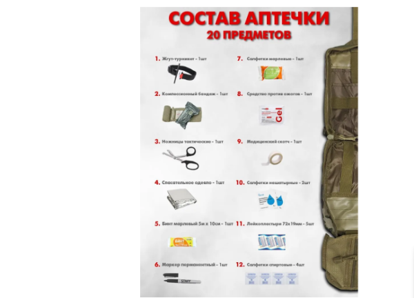 Аптечка тактическая укомплектованная 20 предметов мультикам